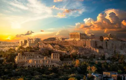 Akropolis von Athen bei Sonnenuntergang