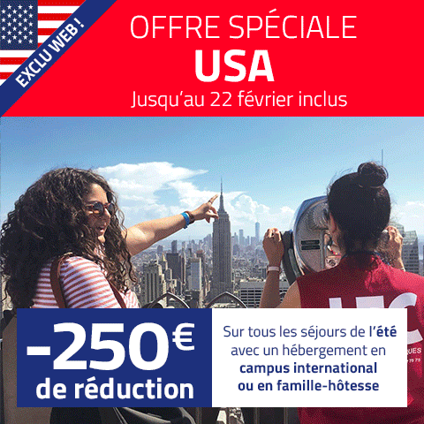 OFFRE SPÉCIALE (valable jusqu&rsquo;au 22 février inclus) : -250 € de réduction sur tous les séjours de l&rsquo;été aux USA !