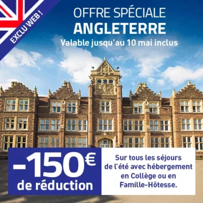 OFFRE SPÉCIALE (valable jusqu&rsquo;au 10 mai inclus) : 150 € de réduction sur les séjours de l&rsquo;été en Angleterre